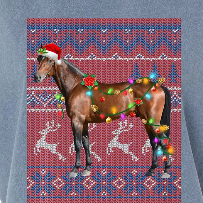 Santa Horse Christmas Tree Lights Ugly Sweater Pajama Gift Garment-Dyed Women's Muscle Tee