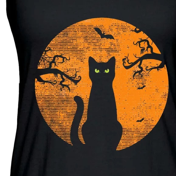 Spooky Halloween Cat Costume with Retro Moon Ladies Essential Flowy Tank