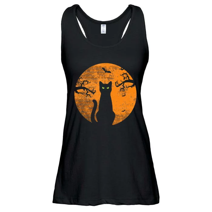 Spooky Halloween Cat Costume with Retro Moon Ladies Essential Flowy Tank