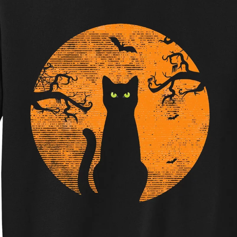 Spooky Halloween Cat Costume with Retro Moon Tall Sweatshirt