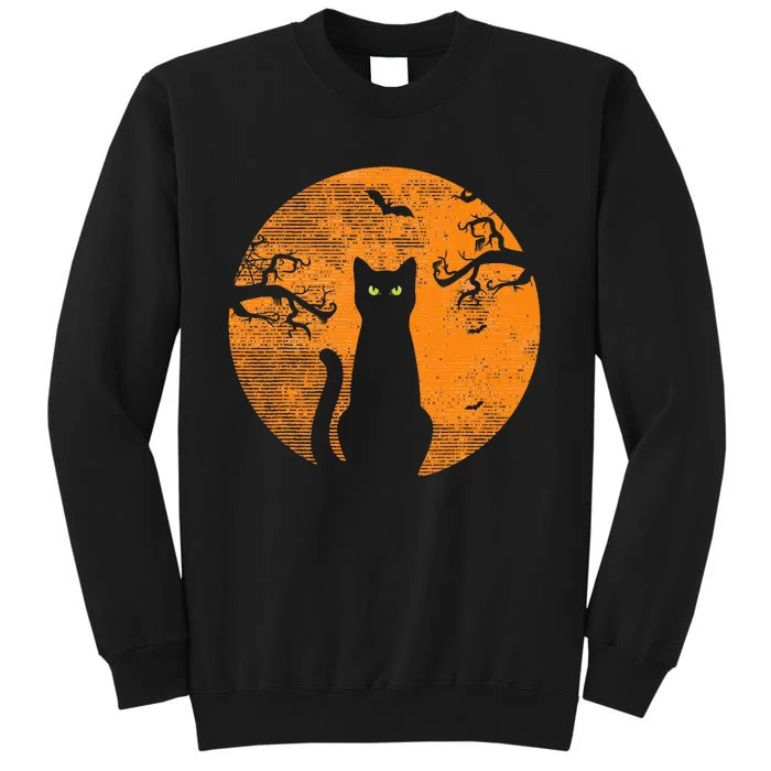 Spooky Halloween Cat Costume with Retro Moon Tall Sweatshirt