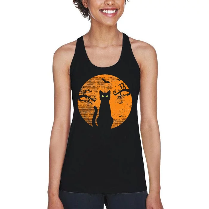 Spooky Halloween Cat Costume with Retro Moon Women's Racerback Tank