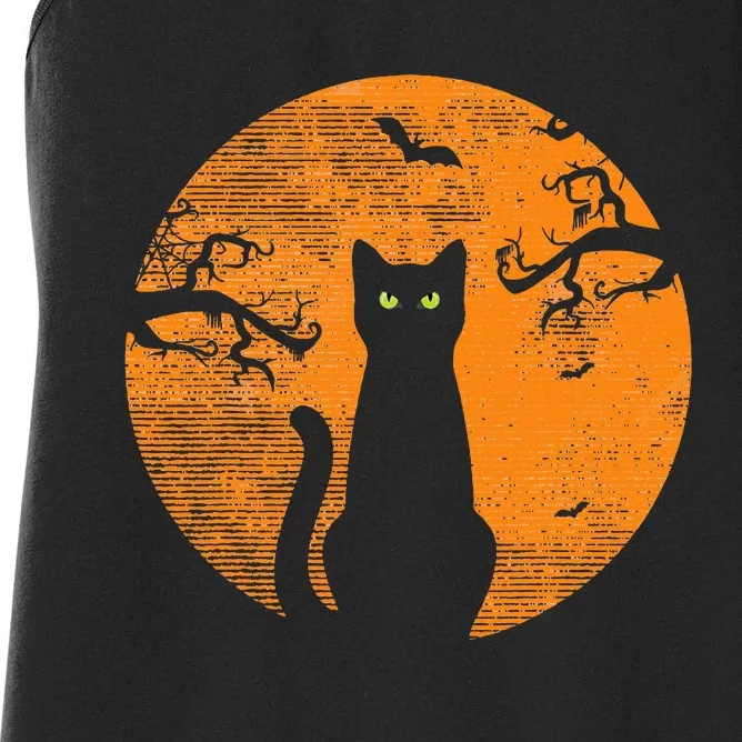 Spooky Halloween Cat Costume with Retro Moon Women's Racerback Tank