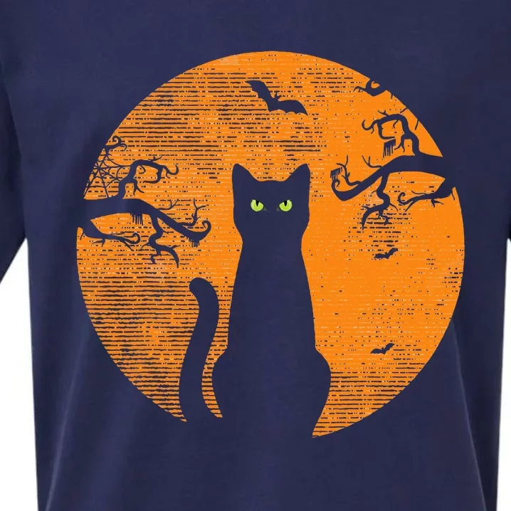 Spooky Halloween Cat Costume with Retro Moon Sueded Cloud Jersey T-Shirt