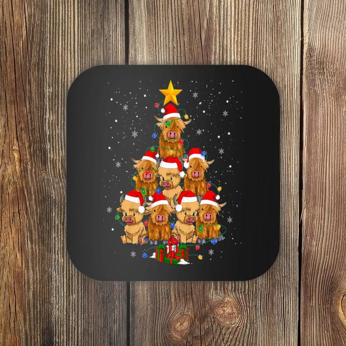 Scottish Highland Cow Christmas Tree Funny Cow Lover Xmas Coaster