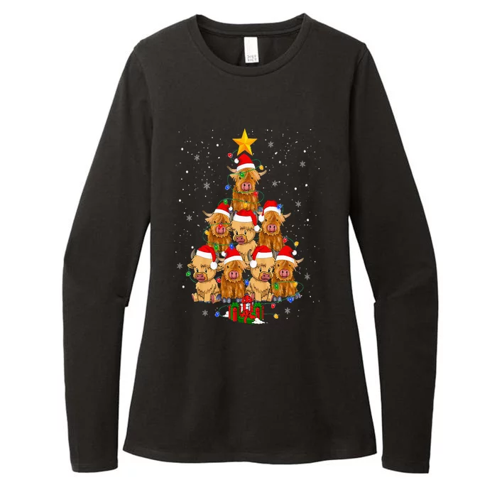 Scottish Highland Cow Christmas Tree Funny Cow Lover Xmas Womens CVC Long Sleeve Shirt