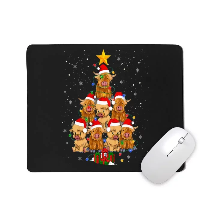 Scottish Highland Cow Christmas Tree Funny Cow Lover Xmas Mousepad