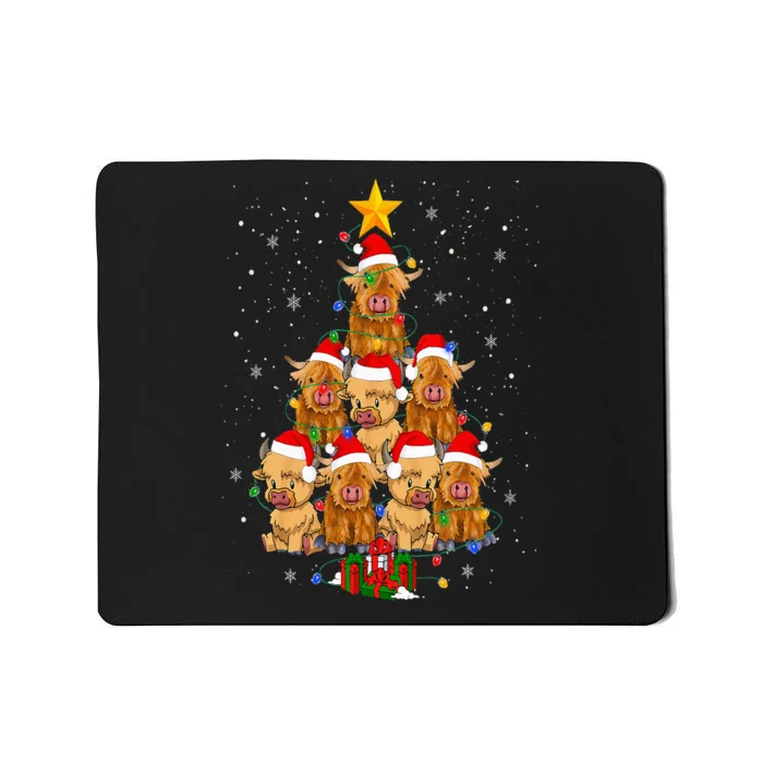 Scottish Highland Cow Christmas Tree Funny Cow Lover Xmas Mousepad