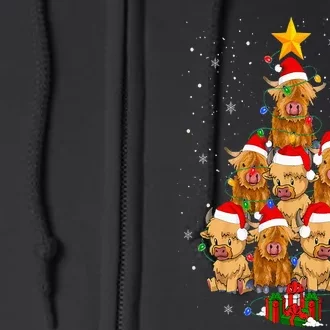 Scottish Highland Cow Christmas Tree Funny Cow Lover Xmas Full Zip Hoodie