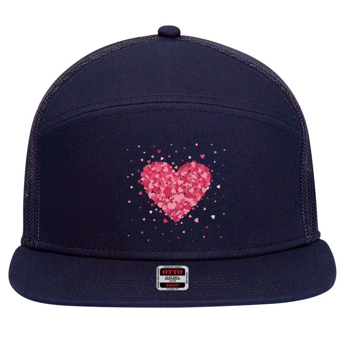 Scattered Heart Cute Valentines Day Gift 7 Panel Mesh Trucker Snapback Hat