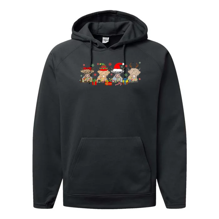 Scottish Highland Cow Christmas Tree Funny Cow Lover Xmas Performance Fleece Hoodie