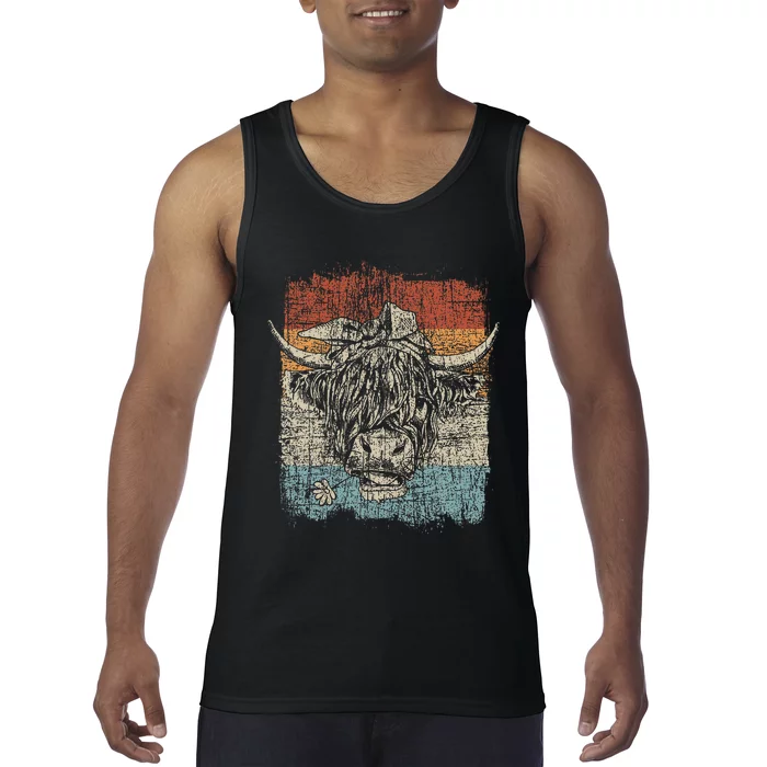 Scottish Highland Cow Cattle Hairy Cow Flowers Woman Tank Top