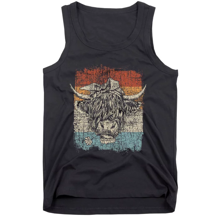 Scottish Highland Cow Cattle Hairy Cow Flowers Woman Tank Top