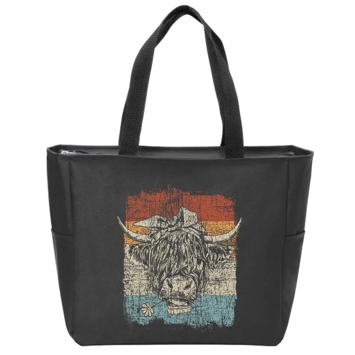 Scottish Highland Cow Cattle Hairy Cow Flowers Woman Zip Tote Bag