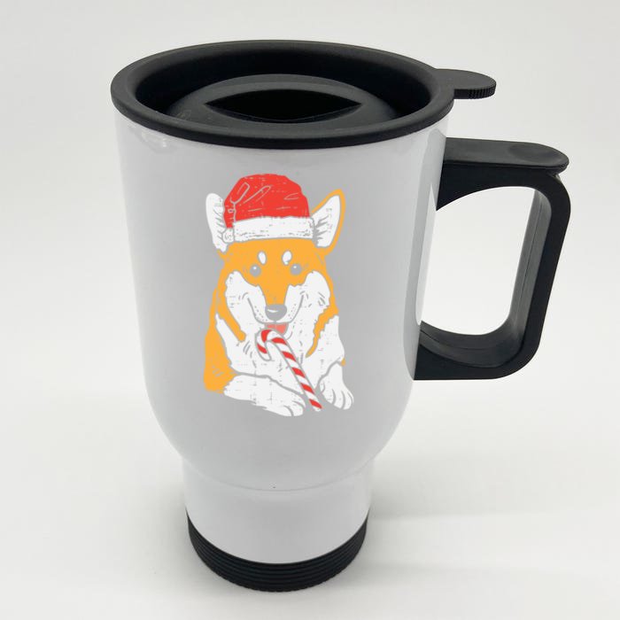 Santa Hat Corgi Dog Christmas Pajamas Xmas Pjs Gift Front & Back Stainless Steel Travel Mug