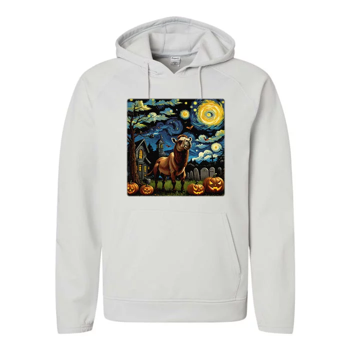 Spooky Halloween Camel Starry Night Performance Fleece Hoodie