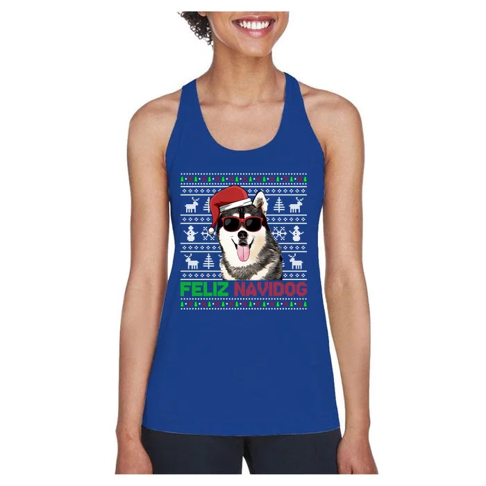 Siberian Husky Dog Feliz Navidog Funny Christmas Gift Women's Racerback Tank