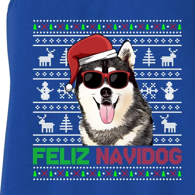 Siberian Husky Dog Feliz Navidog Funny Christmas Gift Women's Racerback Tank