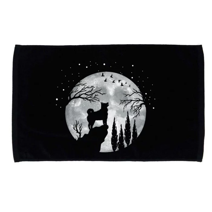 Siberian Husky Dog Full Moon At Night Funny Gift Dogs Sibarian Husky Great Gift Microfiber Hand Towel