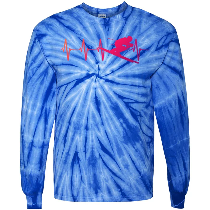 Ski Heartbeat Downhill Skiing Skier Gift For A Ski Bum Gift Tie-Dye Long Sleeve Shirt