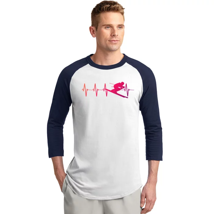 Ski Heartbeat Downhill Skiing Skier Gift For A Ski Bum Gift Baseball Sleeve Shirt