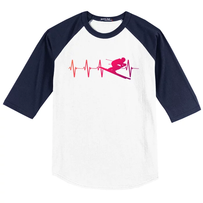 Ski Heartbeat Downhill Skiing Skier Gift For A Ski Bum Gift Baseball Sleeve Shirt