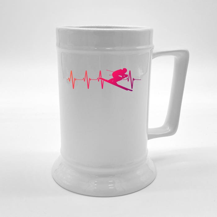 Ski Heartbeat Downhill Skiing Skier Gift For A Ski Bum Gift Front & Back Beer Stein