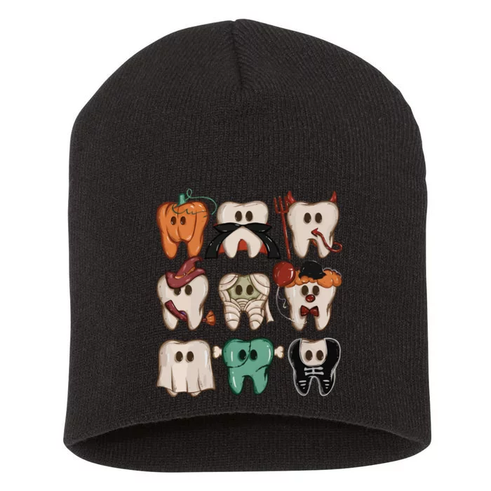 Spooky Halloween Dentist Funny Teeth Crewneck Halloween Short Acrylic Beanie