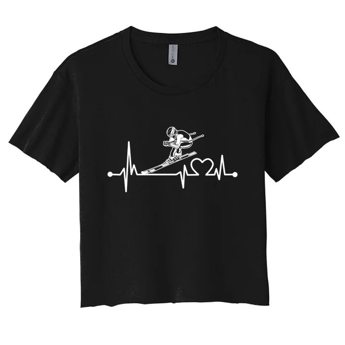 Ski Heartbeat Downhill Skiing Skier Gift For A Ski Bum Gift For Skiers Women's Crop Top Tee