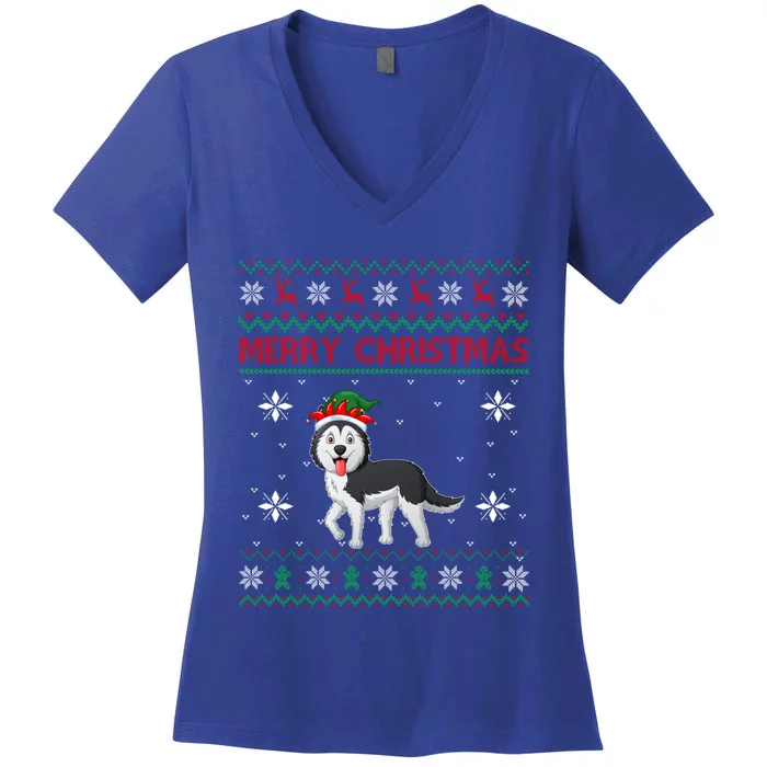 Siberian Husky Dog Lover Girls Boys Ugly Xmas Sweater Gift Women's V-Neck T-Shirt