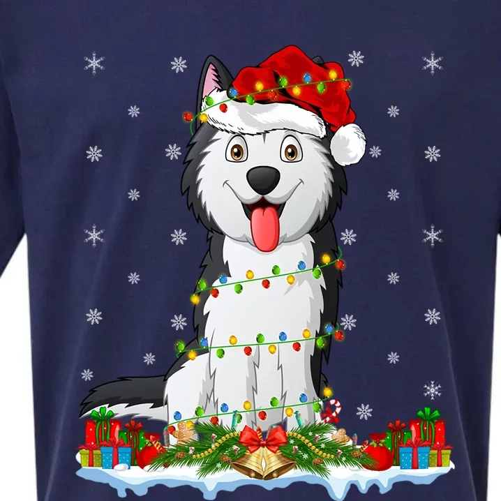 Siberian Husky Dog Xmas Lighting Siberian Husky Christmas Gift Sueded Cloud Jersey T-Shirt