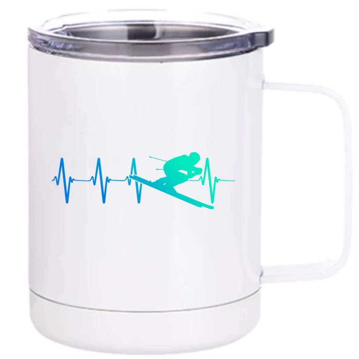 Ski Heartbeat Downhill Skiing Skier Gift Ski Bum Funny Gift Front & Back 12oz Stainless Steel Tumbler Cup