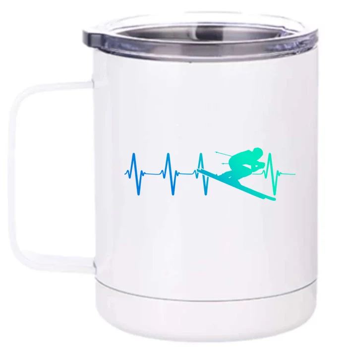 Ski Heartbeat Downhill Skiing Skier Gift Ski Bum Funny Gift Front & Back 12oz Stainless Steel Tumbler Cup