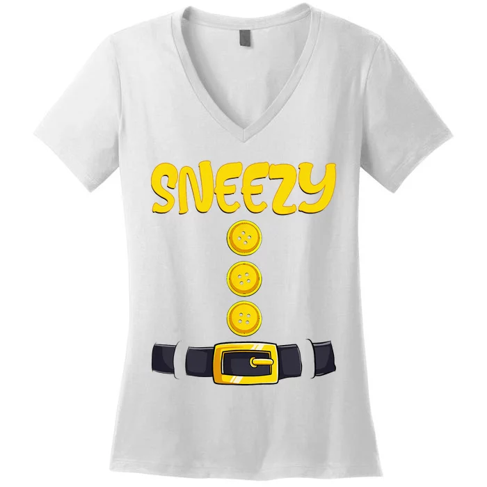 Sneezy Halloween Dwarf Costume Color Matching Women's V-Neck T-Shirt