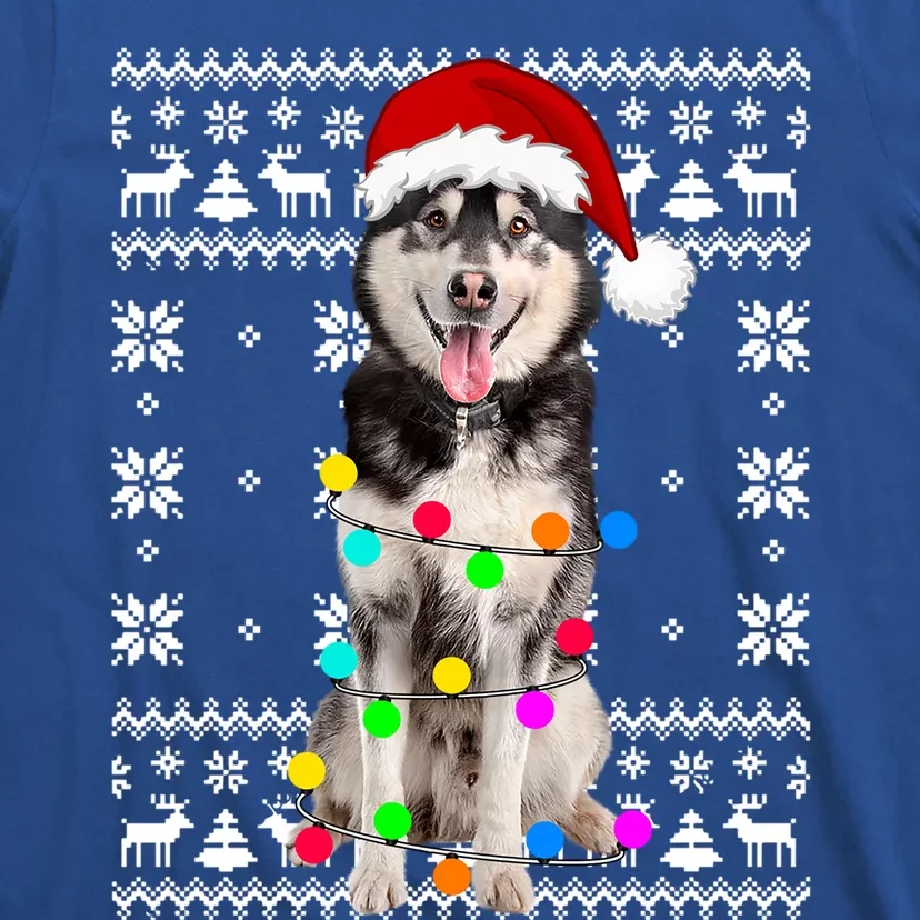 Siberian Husky Dog Lights Ugly Puppy Santa Hat Christmas Gift T-Shirt