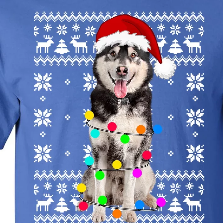 Siberian Husky Dog Lights Ugly Puppy Santa Hat Christmas Gift Tall T-Shirt