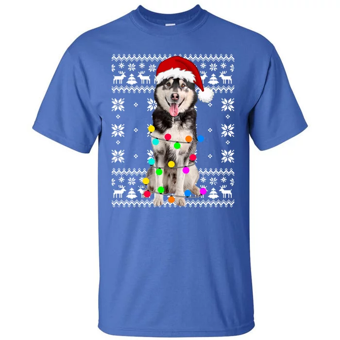 Siberian Husky Dog Lights Ugly Puppy Santa Hat Christmas Gift Tall T-Shirt