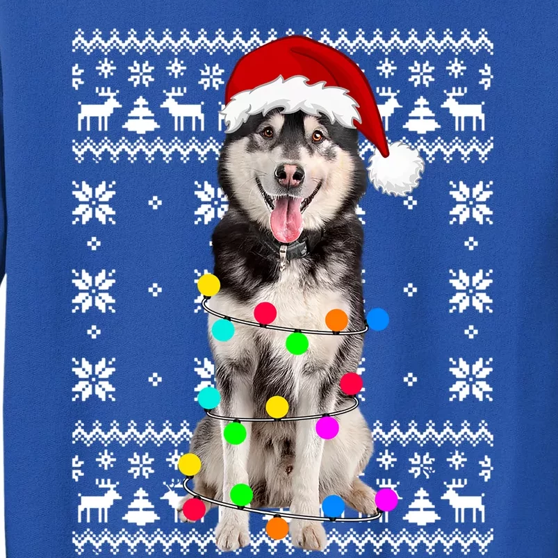 Siberian Husky Dog Lights Ugly Puppy Santa Hat Christmas Gift Tall Sweatshirt