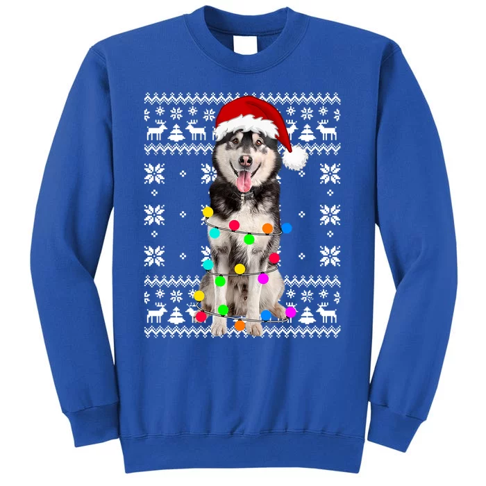 Siberian Husky Dog Lights Ugly Puppy Santa Hat Christmas Gift Tall Sweatshirt