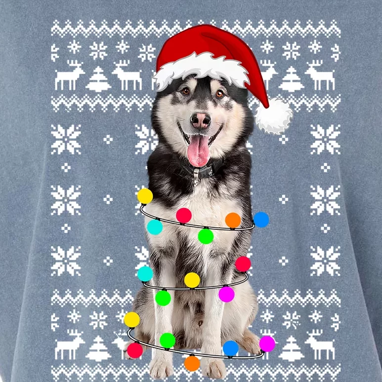 Siberian Husky Dog Lights Ugly Puppy Santa Hat Christmas Gift Garment-Dyed Women's Muscle Tee