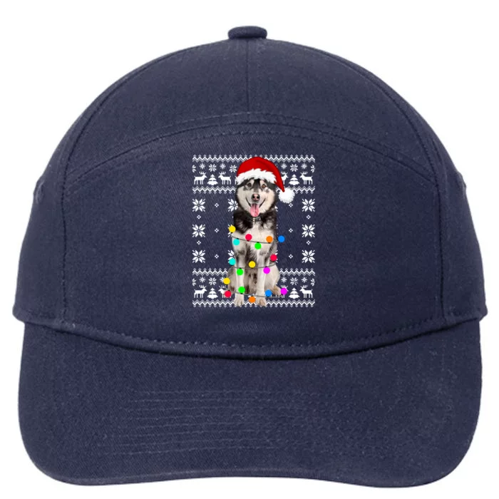 Siberian Husky Dog Lights Ugly Puppy Santa Hat Christmas Gift 7-Panel Snapback Hat