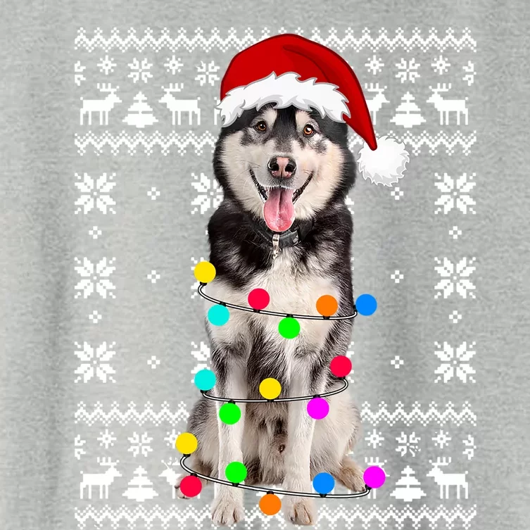 Siberian Husky Dog Lights Ugly Puppy Santa Hat Christmas Gift Women's Crop Top Tee