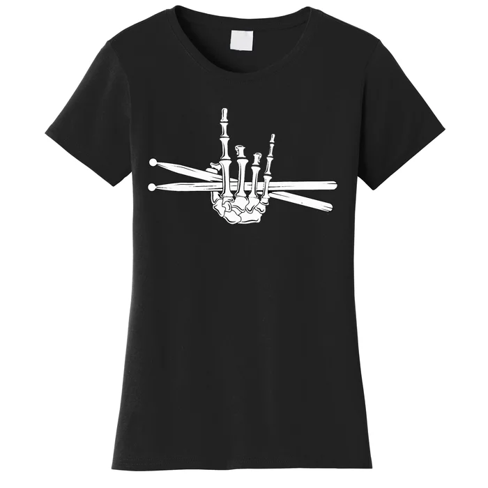 Skeleton Hand Drumsticks  Cool Drummer Gift  Drum Sticks Women's T-Shirt