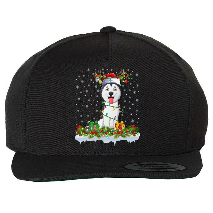 Siberian Husky Dog Xmas Light Santa Siberian Husky Christmas Gift Wool Snapback Cap