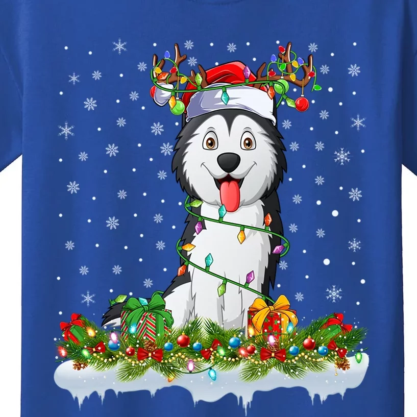 Siberian Husky Dog Xmas Light Santa Siberian Husky Christmas Gift Kids T-Shirt