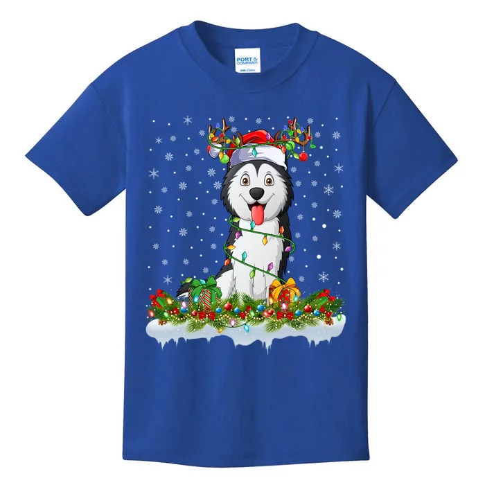 Siberian Husky Dog Xmas Light Santa Siberian Husky Christmas Gift Kids T-Shirt