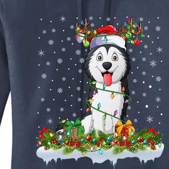 Siberian Husky Dog Xmas Light Santa Siberian Husky Christmas Gift Women's Pullover Hoodie