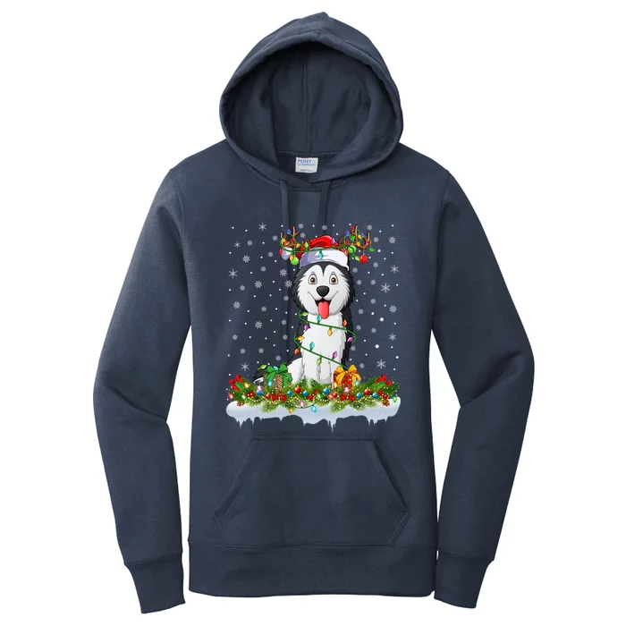 Siberian Husky Dog Xmas Light Santa Siberian Husky Christmas Gift Women's Pullover Hoodie