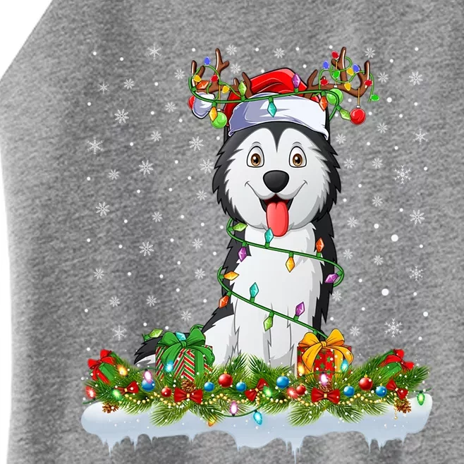 Siberian Husky Dog Xmas Light Santa Siberian Husky Christmas Gift Women’s Perfect Tri Rocker Tank