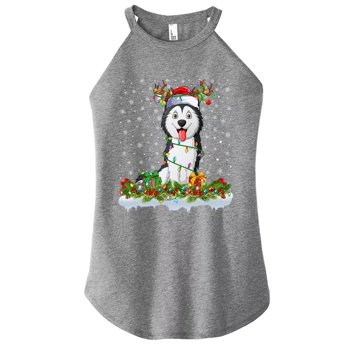 Siberian Husky Dog Xmas Light Santa Siberian Husky Christmas Gift Women’s Perfect Tri Rocker Tank